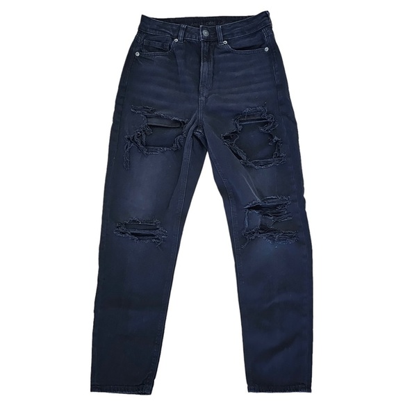 American Eagle Outfitters Mom Jeans destroyed black  size 4 - Picture 2 of 11